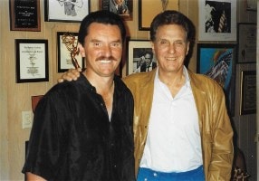 Dan Damon with actor Robert Stack at the Hospice Telethon, 1993